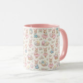Cute Easter Bunny Floral Pattern - Pastel Spring マグカップ (正面右)
