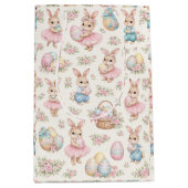 Cute Easter Bunny Floral Pattern - Pastel Spring ミディアムペーパーバッグ (正面)