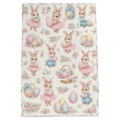 Cute Easter Bunny Floral Pattern - Pastel Spring ミディアムペーパーバッグ (裏面)