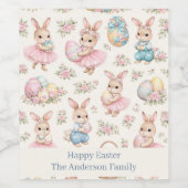 Cute Easter Bunny Floral Pattern - Pastel Spring ワインラベル (シングルラベル)