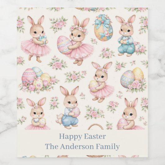 Cute Easter Bunny Floral Pattern - Pastel Spring  ワインラベル (シングルラベル)