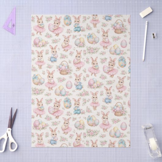 Cute Easter Bunny Floral Pattern - Pastel Spring 薄葉紙 (クラフト)
