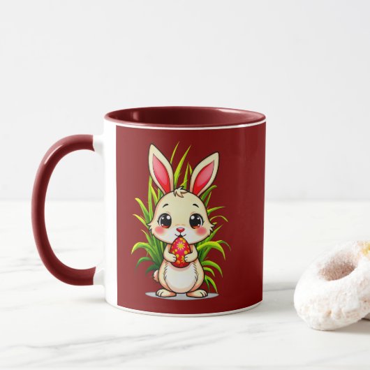 Cute Easter Bunny Holding Egg - caneca マグカップ (ドーナツ)