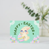 Cute Easter Bunny Hugging Egg シーズンポストカード (スタンド正面)