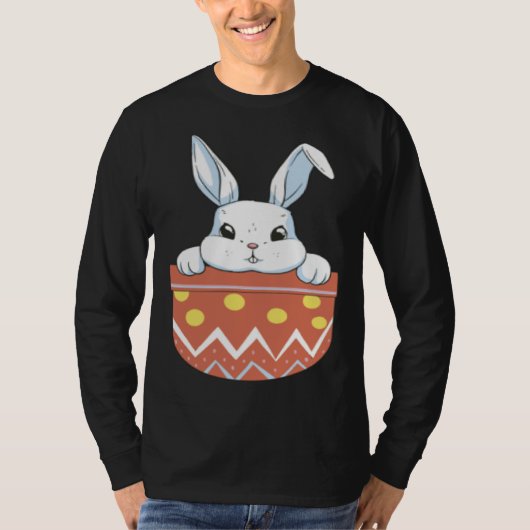 Cute Easter Bunny in a Pocket Bunny  Kids Boys Gir Tシャツ (正面)