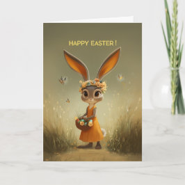 Cute Easter Bunny in Orange Dress w/ Basket カード