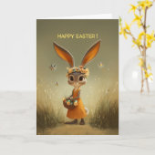 Cute Easter Bunny in Orange Dress w/ Basket カード (黄色い花)