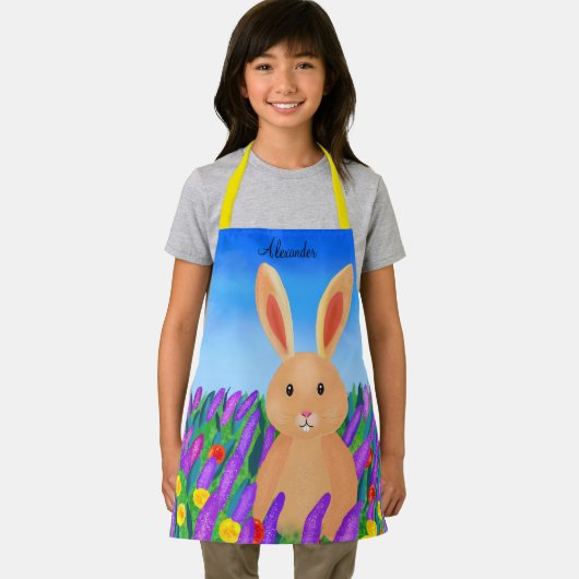 Cute Easter bunny in the flowers エプロン (インサイチュ)