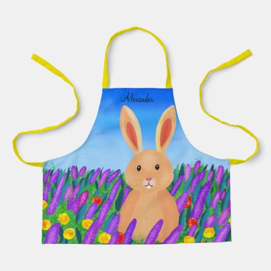 Cute Easter bunny in the flowers エプロン (正面)
