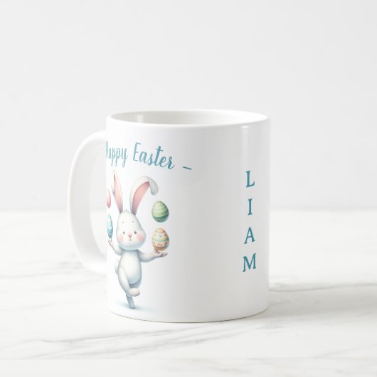 Cute Easter Bunny Juggling Eggs Personalized Kids  コーヒーマグカップ (正面左)
