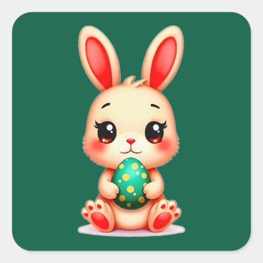 Cute Easter Bunny – Kawaii Rabbit with Autocolante スクエアシール (正面)
