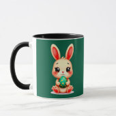 Cute Easter Bunny – Kawaii Rabbit with Egg caneca マグカップ (左)