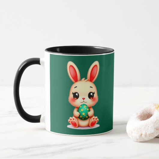 Cute Easter Bunny – Kawaii Rabbit with Egg caneca マグカップ (ドーナツ)