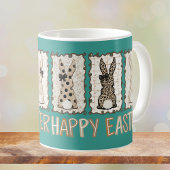 Cute Easter Bunny n Animal Print Brown Bows Teal コーヒーマグカップ