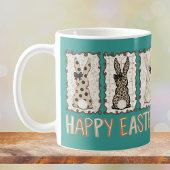Cute Easter Bunny n Animal Print Brown Bows Teal コーヒーマグカップ