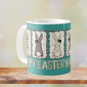 Cute Easter Bunny n Animal Print Brown Bows Teal コーヒーマグカップ