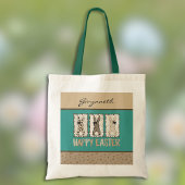 Cute Easter Bunny n Animal Print Brown Bows Teal トートバッグ