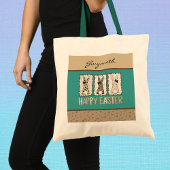 Cute Easter Bunny n Animal Print Brown Bows Teal トートバッグ