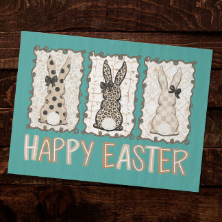 Cute Easter Bunny n Animal Print Brown Bows Teal  薄葉紙