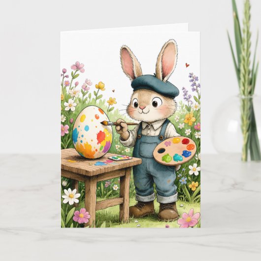 Cute Easter Bunny Painting Egg Whimsical Easter カード (正面)
