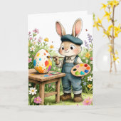 Cute Easter Bunny Painting Egg Whimsical Easter カード (黄色い花)