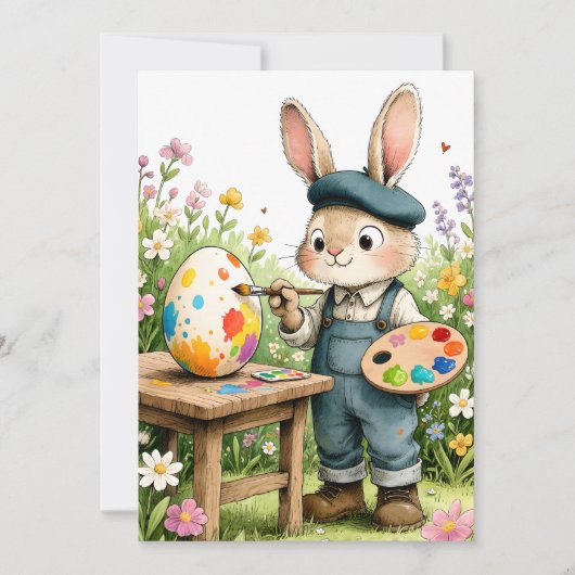 Cute Easter Bunny Painting Egg Whimsical Flat カード (正面)