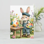 Cute Easter Bunny Painting Egg Whimsical Flat カード (スタンド正面)
