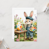 Cute Easter Bunny Painting Egg Whimsical Flat カード (正面/裏面インサイチュ)