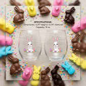 Cute Easter Bunny & Pastel Easter Eggs ステムなしワイングラス