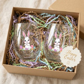 Cute Easter Bunny & Pastel Easter Eggs ステムなしワイングラス