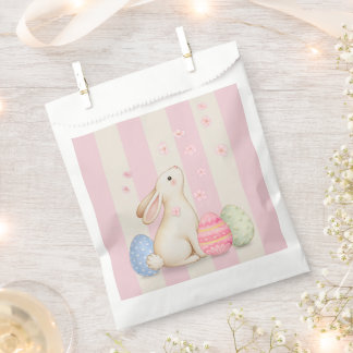 Cute Easter Bunny, Pastel Eggs, and Pink Stripes フェイバーバッグ