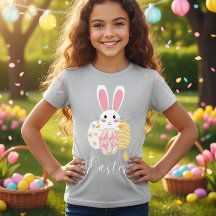 Cute Easter Bunny Pattern Eggs Girls T-Shirt