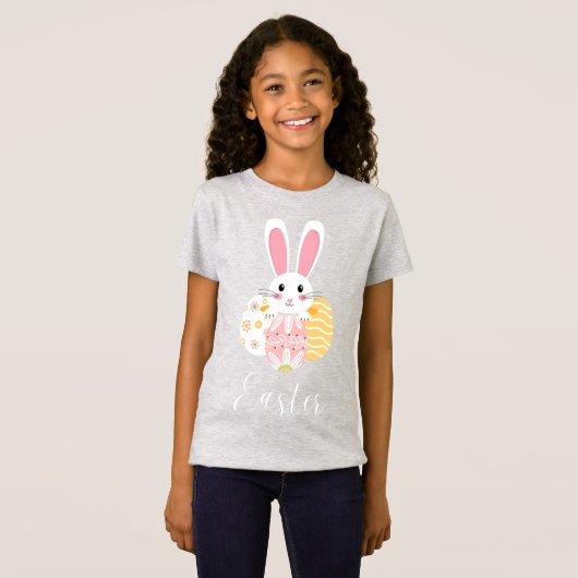 Cute Easter Bunny Pattern Eggs Girls T-Shirt Tシャツ (正面フル)
