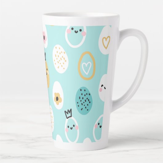 Cute Easter Bunny Pattern Kawaii Eggs  カフェラテマグ (右)
