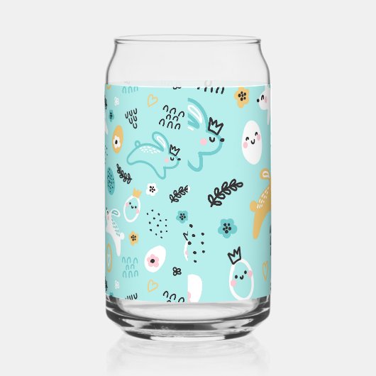 Cute Easter Bunny Pattern Kawaii Rabbits Eggs  ガラス缶 (右)