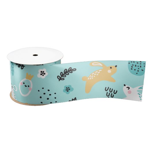 Cute Easter Bunny Pattern Kawaii Rabbits Eggs  サテンリボン (リール)
