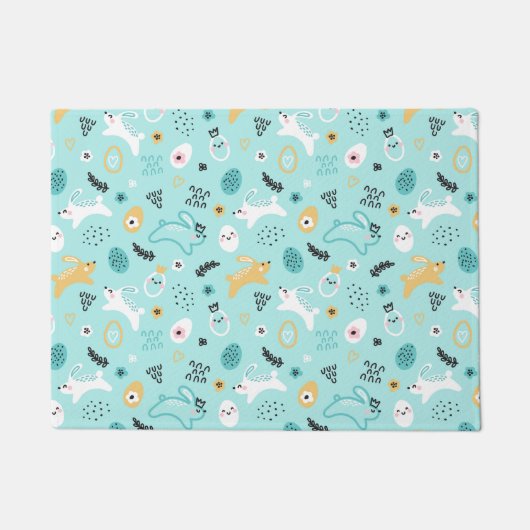 Cute Easter Bunny Pattern Kawaii Rabbits Eggs  ドアマット (正面)