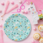 Cute Easter Bunny Pattern Kawaii Rabbits Eggs  ペーパープレート (パーティー)