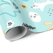 Cute Easter Bunny Pattern Kawaii Rabbits Eggs  ラッピングペーパー (ロールコーナー)