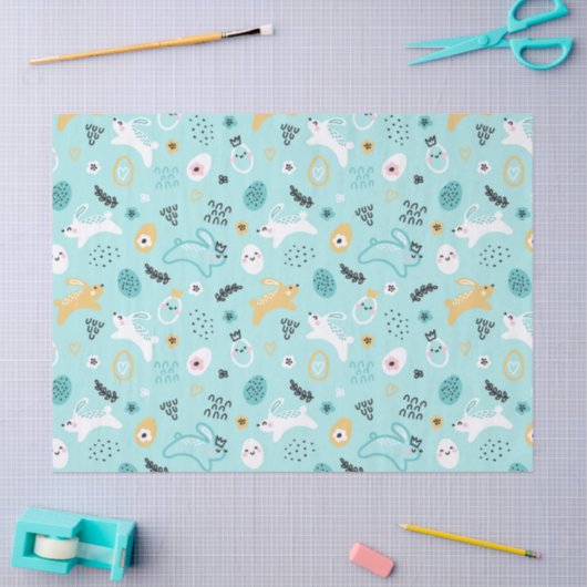 Cute Easter Bunny Pattern Kawaii Rabbits Eggs  薄葉紙 (クラフト)