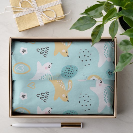 Cute Easter Bunny Pattern Kawaii Rabbits Eggs  薄葉紙 (ギフト)