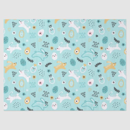 Cute Easter Bunny Pattern Kawaii Rabbits Eggs  薄葉紙 (正面)