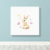 Cute Easter Bunny Rabbit Butterfly T-Shirt キャンバスプリント (インサイチュ (ウッドフロア))