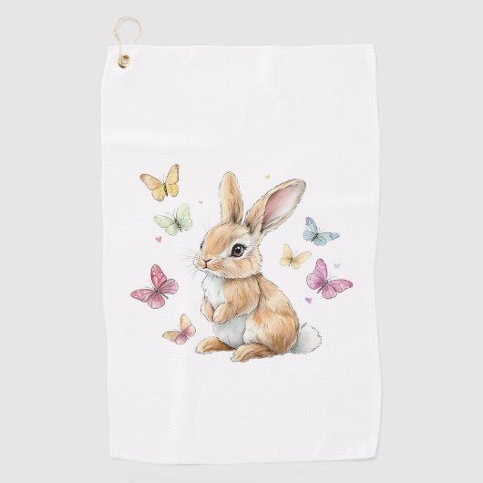 Cute Easter Bunny Rabbit Butterfly T-Shirt ゴルフタオル (正面)