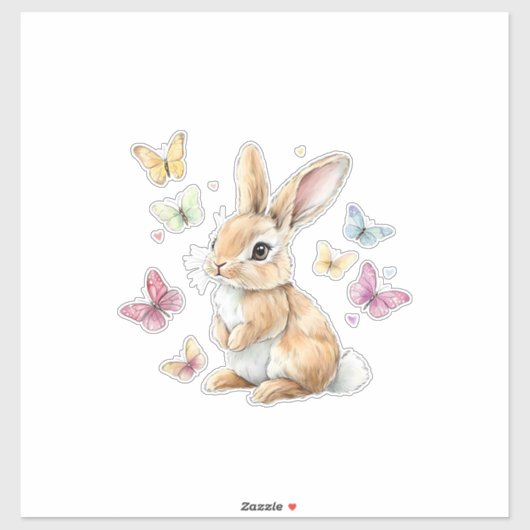 Cute Easter Bunny Rabbit Butterfly T-Shirt シール (シート)