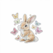 Cute Easter Bunny Rabbit Butterfly T-Shirt シール (正面)