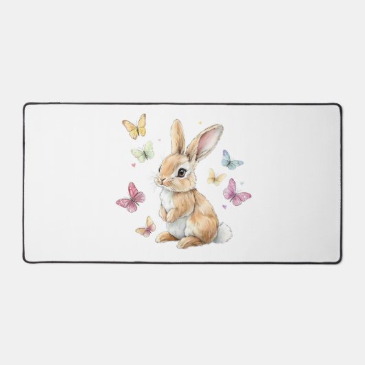Cute Easter Bunny Rabbit Butterfly T-Shirt デスクマット (正面)