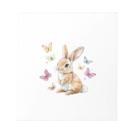 Cute Easter Bunny Rabbit Butterfly T-Shirt ノートパッド (正面)
