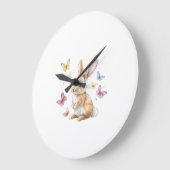 Cute Easter Bunny Rabbit Butterfly T-Shirt ラージ壁時計 (傾斜)