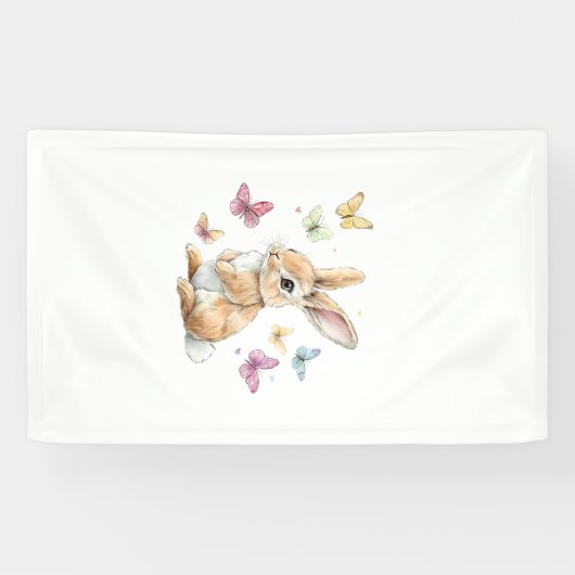 Cute Easter Bunny Rabbit Butterfly T-Shirt 横断幕 (横)
